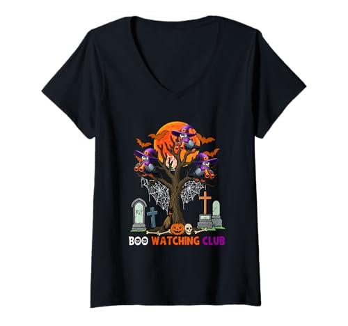 Damen Boo Watching Club Halloween Three Cute Pigeons As Witch T-Shirt mit V-Ausschnitt Damen Boo Watching Club Halloween Three Cute Pigeons As Witch T-Shirt mit V-Ausschnitt von Bird Halloween Costume