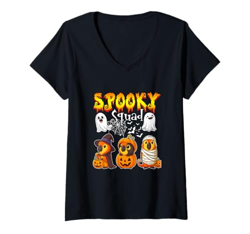 Damen Spooky Halloween Squad Three Cute Parrots Cosplay Witch T-Shirt mit V-Ausschnitt Damen Spooky Halloween Squad Three Cute Parrots Cosplay Witch T-Shirt mit V-Ausschnitt von Bird Halloween Costume