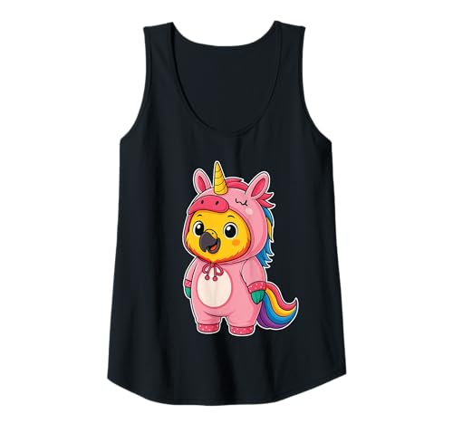 Damen Kawaii Vogel im Einhorn Kostüm für Mädchen Kinder Einhorn Liebhaber Tank Top von Bird In Unicorn Costume Kawaii Design