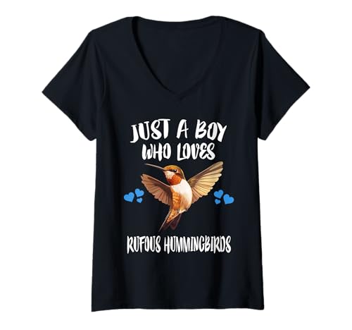 Damen Just A Boy Who Loves Rufous Kolibris T-Shirt mit V-Ausschnitt von Bird Lovers