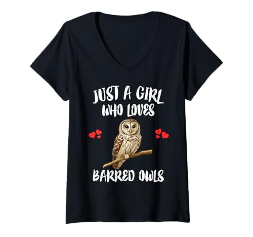 Damen Nur EIN Mädchen, das Barred Owls Birds liebt T-Shirt mit V-Ausschnitt von Bird Lovers