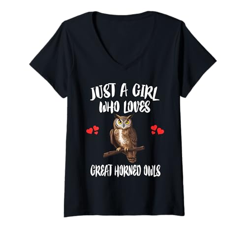 Damen Nur EIN Mädchen, das große gehörnte Eulen liebt T-Shirt mit V-Ausschnitt von Bird Lovers