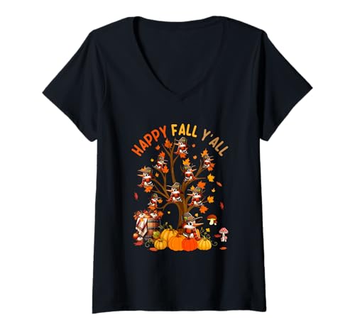Damen Fall Y'all Group Woodpeckers On Fall Tree Thanksgiving T-Shirt mit V-Ausschnitt von Bird Thanksgiving Costume