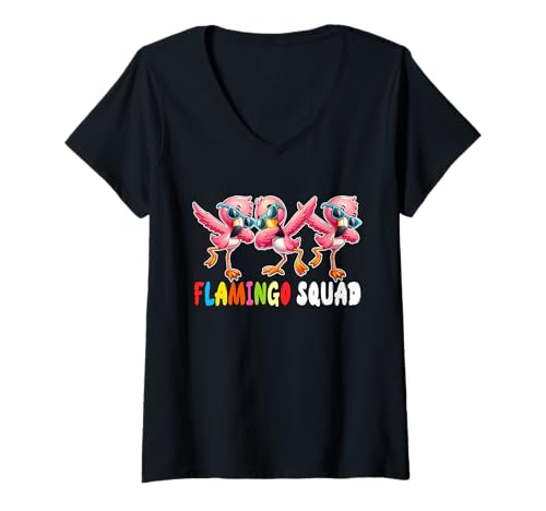 Damen Flamingo Cute Squad Three Dabbing Flamingos Colorful Lover T-Shirt mit V-Ausschnitt Damen Flamingo Cute Squad Three Dabbing Flamingos Colorful Lover T-Shirt mit V-Ausschnitt von Bird Vacations Costume