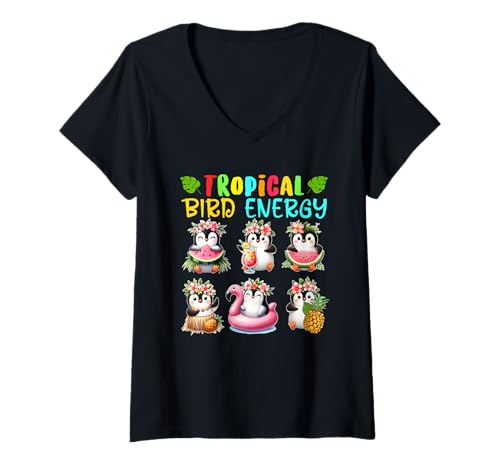 Damen Tropical Bird Energy Group Penguins Funny Summer Activities T-Shirt mit V-Ausschnitt Damen Tropical Bird Energy Group Penguins Funny Summer Activities T-Shirt mit V-Ausschnitt von Bird Vacations Costume