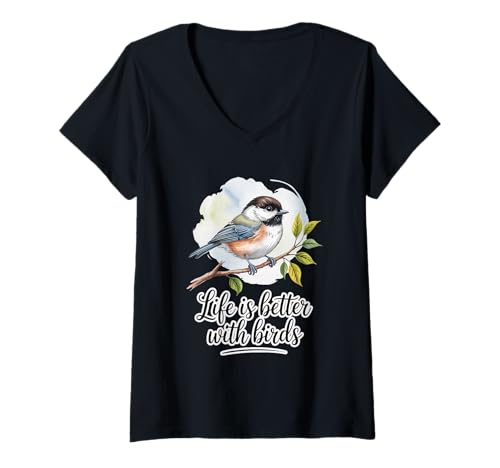 Damen Mit Vögeln ist das Leben Besser T-Shirt mit V-Ausschnitt Damen Mit Vögeln ist das Leben Besser T-Shirt mit V-Ausschnitt von Bird Watching Designs