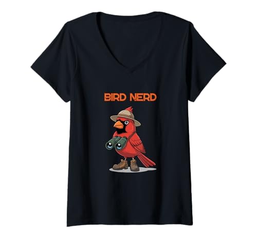 Damen Northern Cardinal Vogelbeobachtung Fernglas Nerd Whisperer T-Shirt mit V-Ausschnitt von Bird Watching Kit for Toddlers Kids Boys Girls