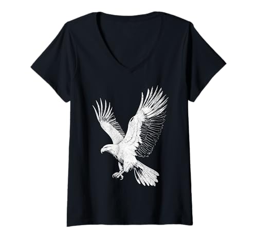 Damen Majestätischer Adler im Flug kühne Naturliebhaber, Vogelliebhaber T-Shirt mit V-Ausschnitt Damen Majestätischer Adler im Flug kühne Naturliebhaber, Vogelliebhaber T-Shirt mit V-Ausschnitt von Bird and Nature Lovers