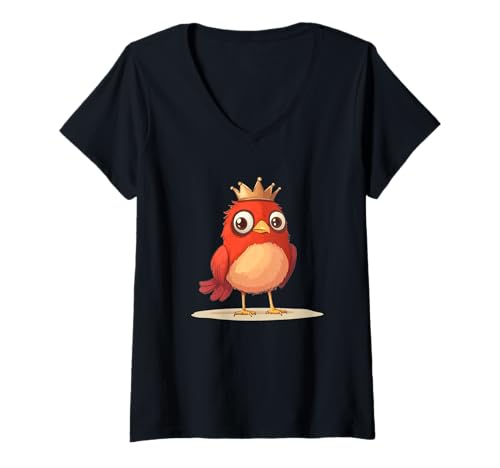 Damen Lachender Vogel mit Krone für eine fröhliche Stimmung T-Shirt mit V-Ausschnitt von Bird with Crown