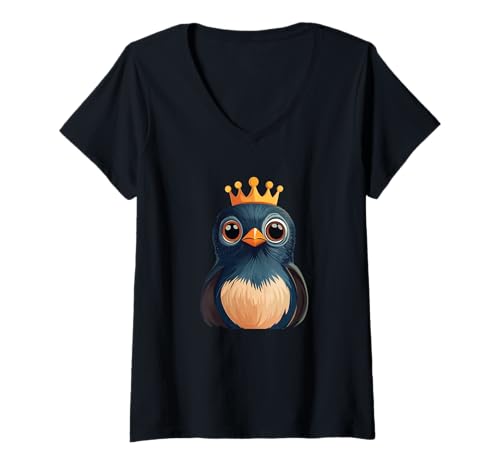 Damen Schönes Vogelgesicht mit lustiger Krone für Jungen und Mädchen T-Shirt mit V-Ausschnitt Damen Schönes Vogelgesicht mit lustiger Krone für Jungen und Mädchen T-Shirt mit V-Ausschnitt von Bird with Crown