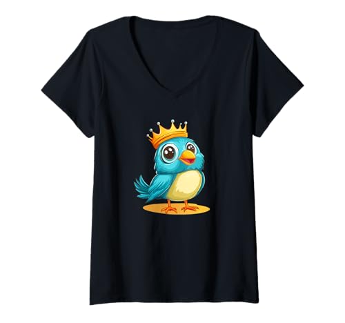 Damen Skurriler Vogel mit Krone für Lachen und lustige Vögel T-Shirt mit V-Ausschnitt Damen Skurriler Vogel mit Krone für Lachen und lustige Vögel T-Shirt mit V-Ausschnitt von Bird with Crown