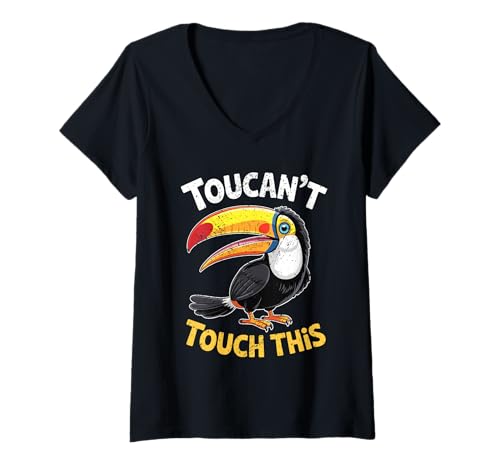 Damen Tucan't Touch This Funny Tropical Bird Joke Design T-Shirt mit V-Ausschnitt Damen Tucan't Touch This Funny Tropical Bird Joke Design T-Shirt mit V-Ausschnitt von BirdLaughs