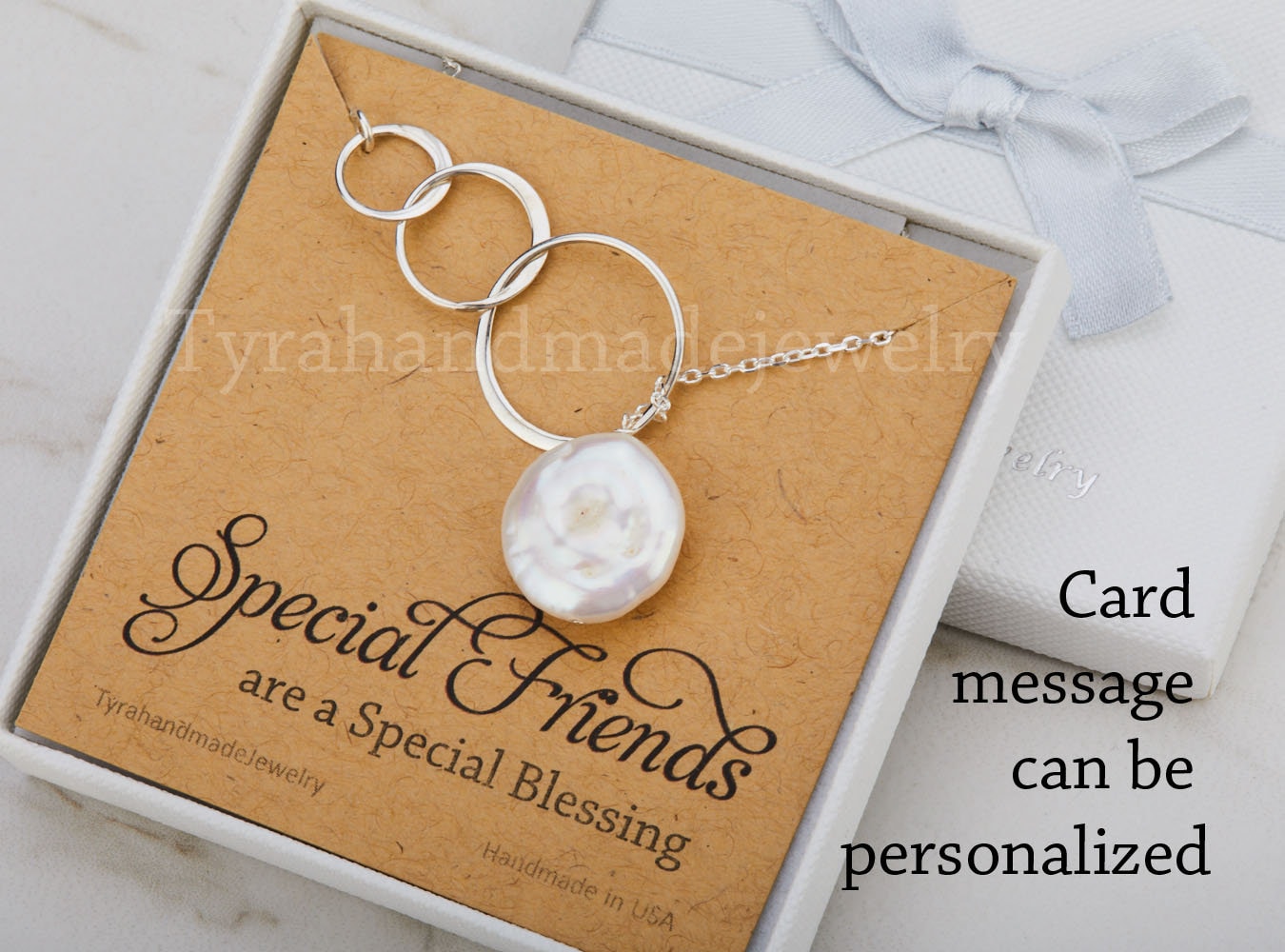 Interlock Cirlcle Halskette, Dreifach Cternity Kreis, Karma Kreisen, Münze Perle Lasso, Brautjungferngeschenke, Freundschaft Geschenk Schwester von Birdedenjewelry