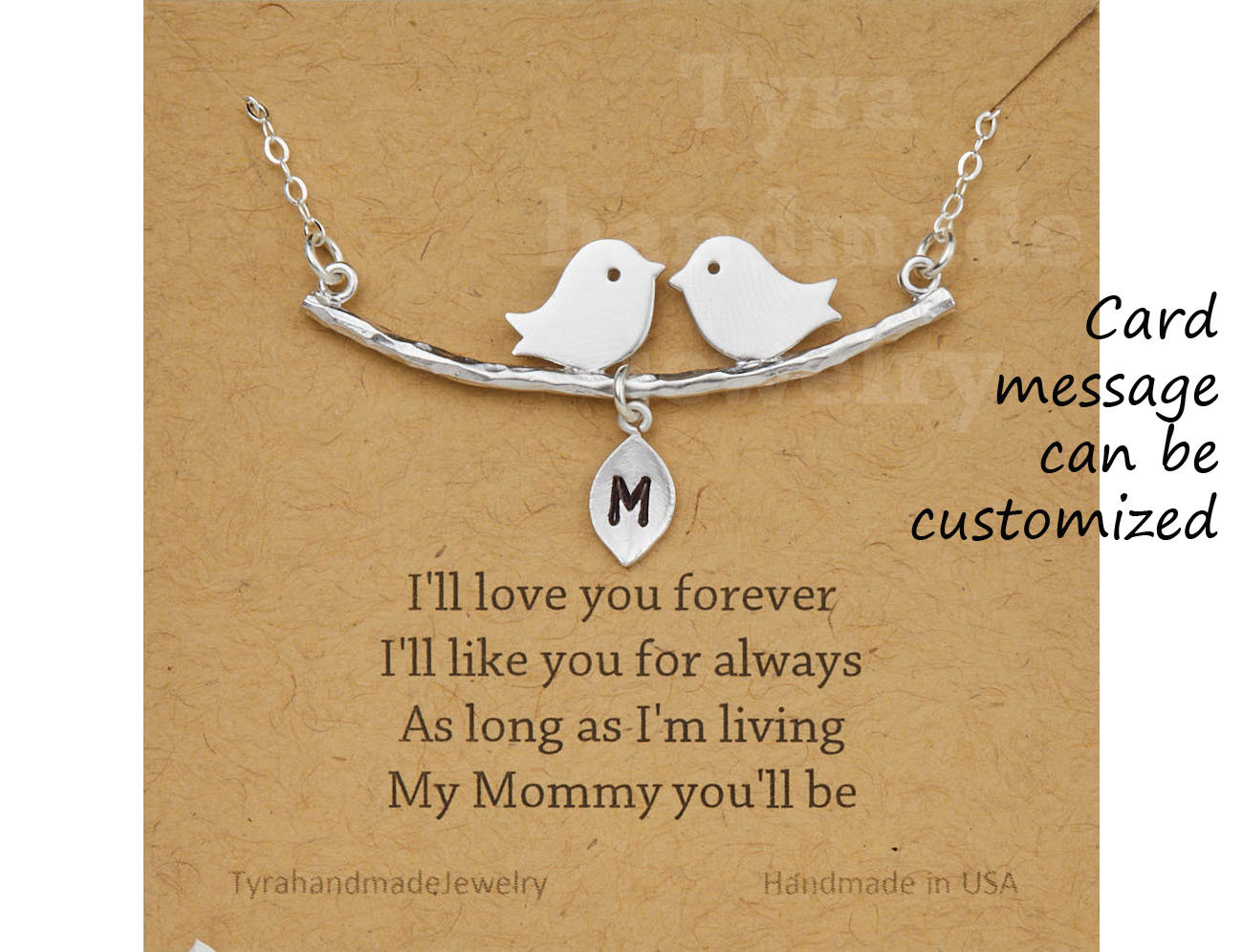 Küssen Vögel Erste Halskette, Auf Zweig Blatt Paar Initial, Mutter Und Baby, Valentinstag Geschenk, Familie Täglich Schmuck von Birdedenjewelry