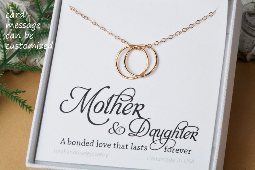 Mutter Tochter Liebe Halskette, Ewigkeit Karma Kreis, Geschenk Für Mama, Mama Von Tochter, Schwesternschaft Mit Notiz-Karte von Birdedenjewelry