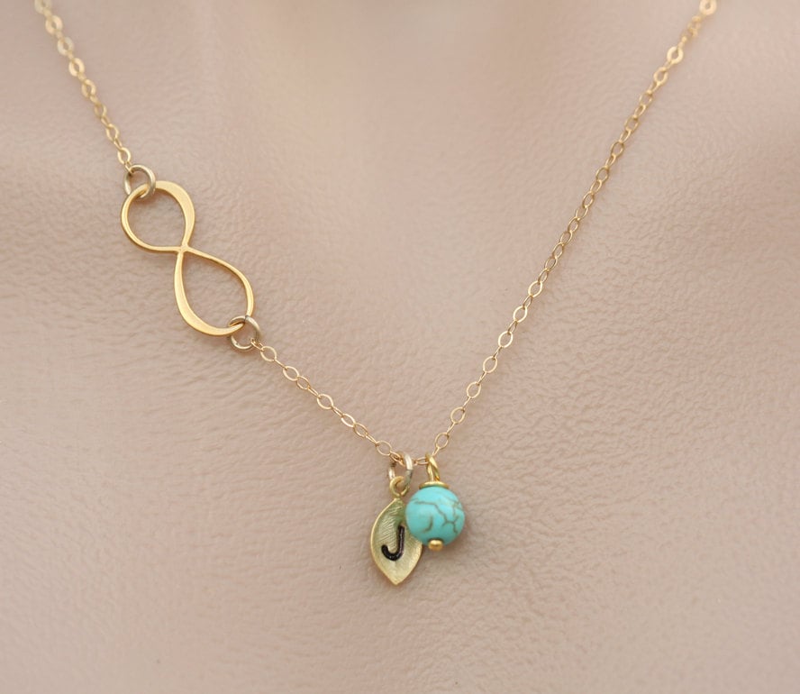 Personalisierte Seitlich Unendlichkeit Halskette Mit Benutzerdefinierten Ersten Blatt Und Stein, Geschenk Für Den Besten Freund, Geburtstagsgeschenk von Birdedenjewelry
