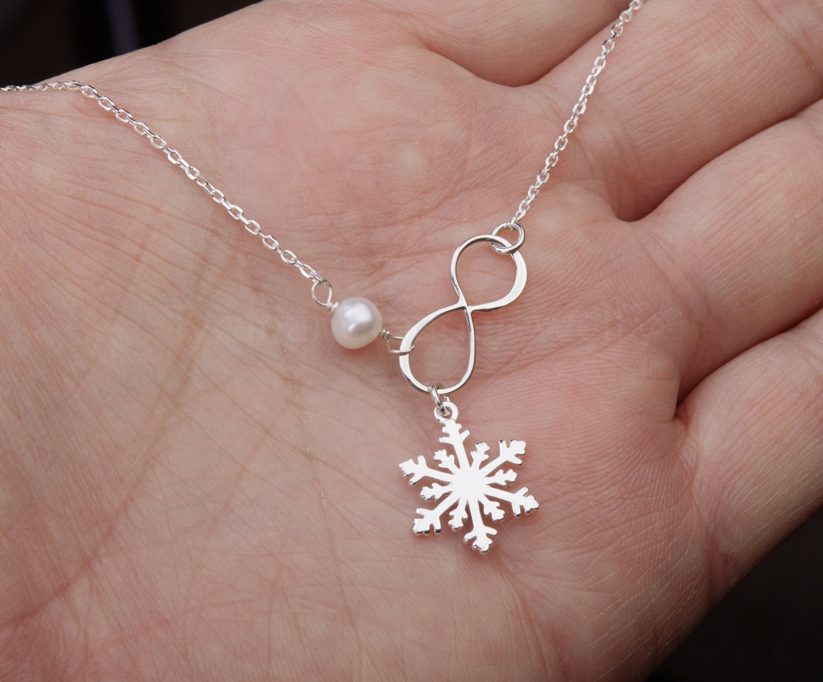 Schneeflocke Unendlichkeit Perlen-sterling-Silber-Armband, Winter-Hochzeit, Beste Freunde, Und Unendlichkeit, Brautjungfer Geschenke, Hochzeit von Birdedenjewelry