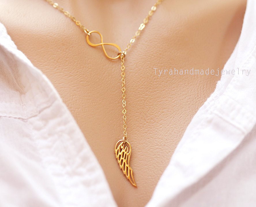 Silber Oder Gold Infinity Engel Flügel Halskette, Sterling Zarte Memory Brautjungfer Geschenke von Birdedenjewelry