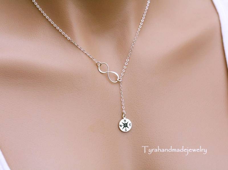 sterling Silber Unendlichkeit Kompass Lariat Y Halskette, Abschluss Geschenke, Freundschaft Beste Freundin, Abschluss, Brautjungfer Geschenk, Bff von Birdedenjewelry