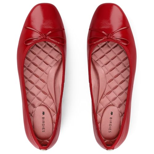 Birdies Damen Songbird Slip-On Flats Bequeme Casual Dressy Schuhe, Rotes Lackleder, 41.5 EU von Birdies
