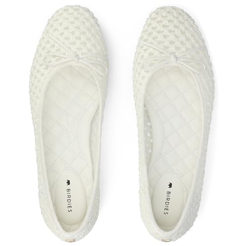 Birdies Damen Songbird Slip-On Flats Bequeme Casual Dressy Schuhe, Weißes Openweave, 41.5 EU von Birdies