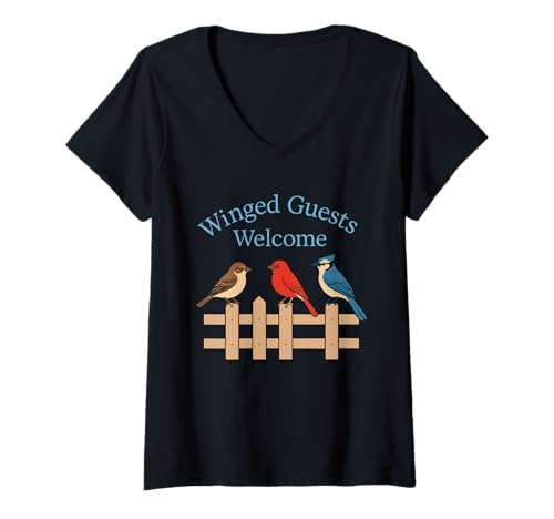 Damen Vogelfutterstation Hinterhof Vogelbeobachter Vogelfutter Nerd Lustig T-Shirt mit V-Ausschnitt Damen Vogelfutterstation Hinterhof Vogelbeobachter Vogelfutter Nerd Lustig T-Shirt mit V-Ausschnitt von Birding Humor Backyard Birdwatching Wild Feeder