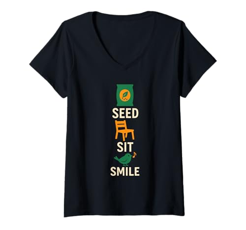 Damen Vogelfutterstation Hinterhof Vogelbeobachter Vogelfutter Nerd Lustig T-Shirt mit V-Ausschnitt Damen Vogelfutterstation Hinterhof Vogelbeobachter Vogelfutter Nerd Lustig T-Shirt mit V-Ausschnitt von Birding Humor Backyard Birdwatching Wild Feeder