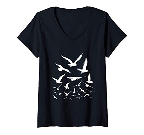 Damen Bird Watching Eye Chart Birding T-Shirt mit V-Ausschnitt von Birding Teez Today