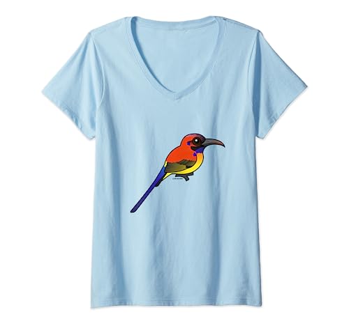 Damen Mrs. Gould's Sunbird Cute Cartoon Nektarvögel Gift Idea T-Shirt mit V-Ausschnitt von Birdorable