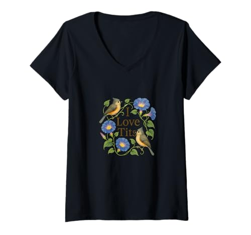 Damen Ich liebe Tufted Titmouse Artwork Birding Humor T-Shirt mit V-Ausschnitt von Birds Boho Lovers Snugg