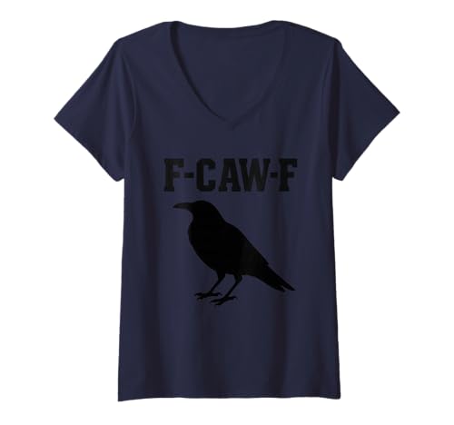 Damen F-Caw-F Schöne Schwarze Krähe Rabe Vogel Silhouette Humor T-Shirt mit V-Ausschnitt von Birds of Black Apparel