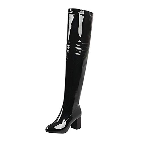 Birdsight Damen Blockabsatz Overknee Stiefel Lack High Heels Boots mit Reißverschluss Herbst Winter Langschaft Stiefel(Schwarz,37) von Birdsight