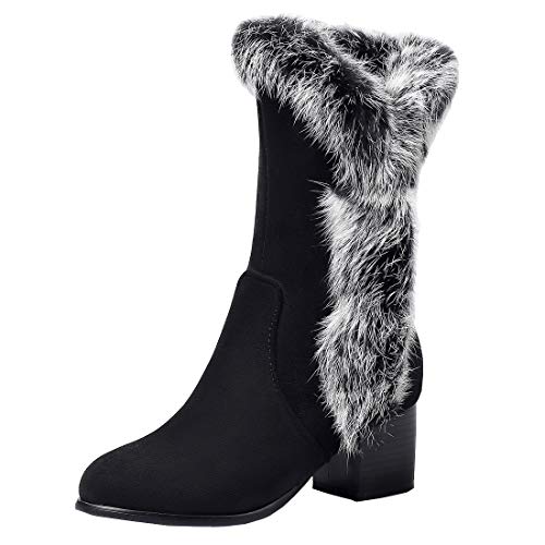 Birdsight Damen Blockabsatz Stiefel mit Fell Gefüttert und Reißverschluss 5cm Absatz Chunky Heels Halbstiefel Winter Schuhe (Schwarz,41) von Birdsight