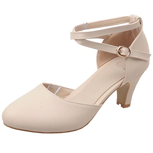 Birdsight Damen Chunky Heels Pumps mit knöchelriemen und Schnalle Schuhe (Beige, 36) von Birdsight