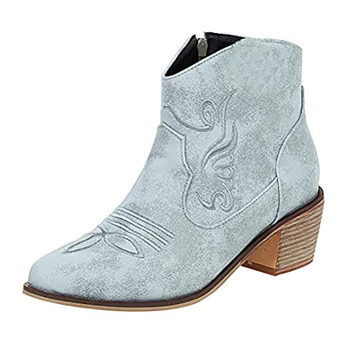 Birdsight Damen Cowboy Stiefeletten Blockabsatz Ankle Boots Stickerei Western Herbst Winter Stiefel(Blau,36) von Birdsight