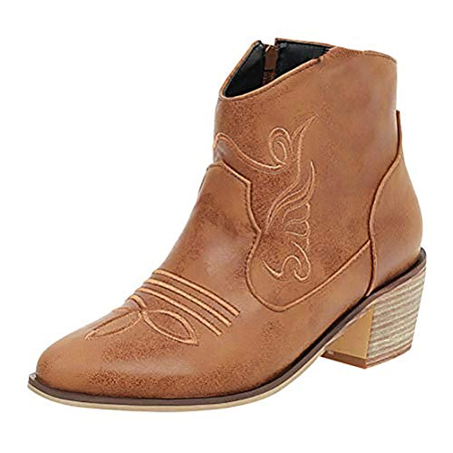 Birdsight Damen Cowboy Stiefeletten Blockabsatz Ankle Boots Stickerei Western Herbst Winter Stiefel(Braun,40) von Birdsight