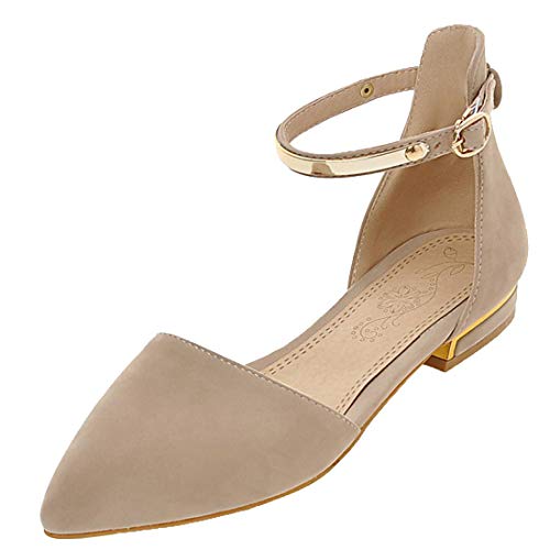 Birdsight Damen Flache Spitze Pumps mit Riemchen 2cm Absatz Ankle Strap Schuhe (Beige, 39) von Birdsight