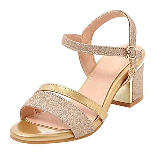 Birdsight Damen Glitzer Ankle Strap Chunky Heels Sandaletten mit Blockabsatz Riemchen Slingbacks Sommer Schuhe (Gold, 35) von Birdsight