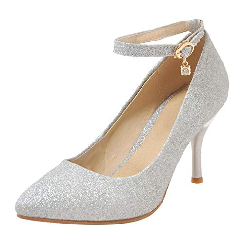 Birdsight Damen Glitzer Fesselriemen High Heels Pumps mit 8cm Absatz Stilettos Wedding Schuhe (Silber, 38) von Birdsight