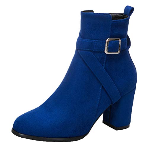 Birdsight Damen High Heels Ankle Boots Blockabsatz Stiefeletten mit Reißverschluss und Schnalle Winter Kurzschaft Stiefel (Königsblau,39) von Birdsight