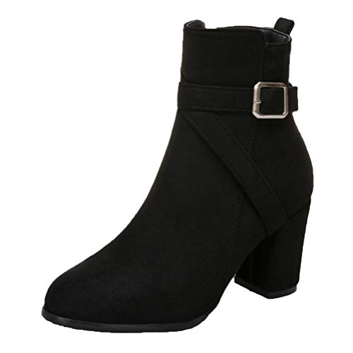 Birdsight Damen High Heels Ankle Boots Blockabsatz Stiefeletten mit Reißverschluss und Schnalle Winter Kurzschaft Stiefel (Schwarz,43) von Birdsight