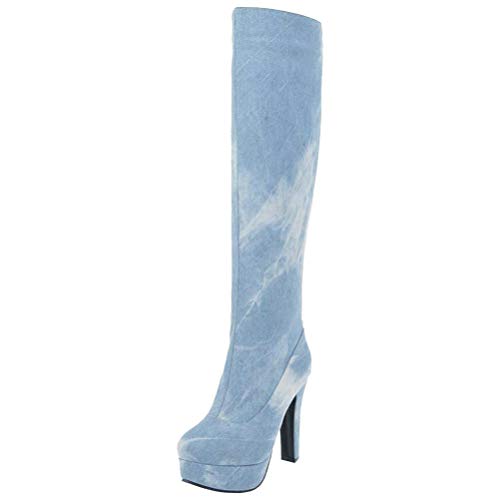 Birdsight Damen Jeans High Heels Stiefel Blockabsatz Plateau Kniehoch Lange Boots Herbst Winter Schuhe (Blau,48) von Birdsight