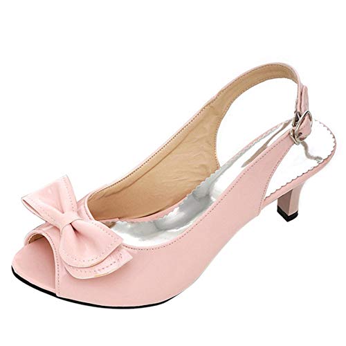 Birdsight Damen Kitten Heel Sandalen mit 5cm Kleinem Absatz und Rockabilly Schleife Peeptoe Sommer Schuhe (Rosa, 37) von Birdsight