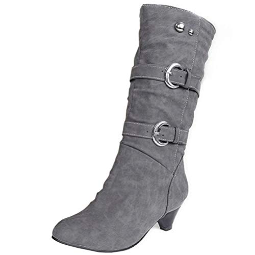 Birdsight Damen Kitten Heels Stiefel Halbschaft Schnallen Boots Ohne Verschluss Herbst Winter Mittelhohe Schuhe (Braun,34) von Birdsight