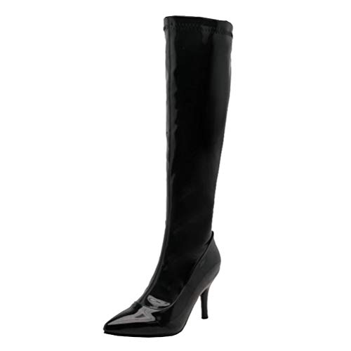 Birdsight Damen Lack High Heels Stiefel Stiletto Spitz Langschaft Stiefel mit Reißverschluss Kniehohe Herbst Winter Schuhe (Schwarz,46) von Birdsight