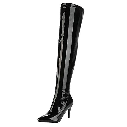 Birdsight Damen Lack Overknee Stiefel High Heels Stiletto mit Reißverschluss Spitze Lange Boots Herbst Winter Schuhe (Schwarz,35) von Birdsight