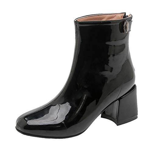 Birdsight Damen Lack Stiefeletten Blockabsatz High Heels Ankle Boots mit Reißverschluss Hinten Kurzschaft Stiefel (Schwarz,43) von Birdsight