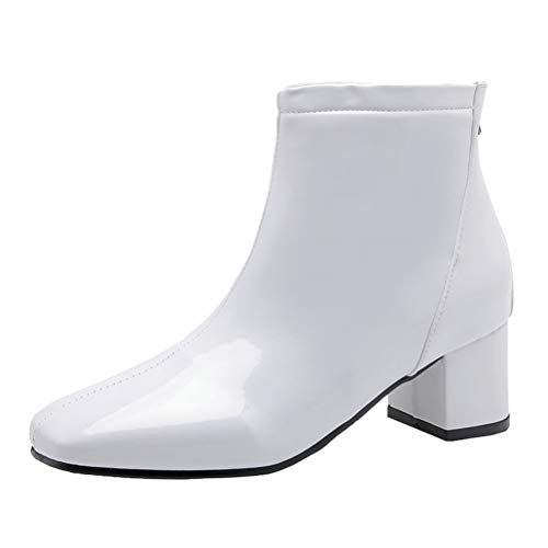 Birdsight Damen Lack Stiefeletten Blockabsatz mit Reißverschluss Hinten Chunky Heels Ankle Boots 5cm Absatz Winter Kurzschaft Stiefel (Weiss,38) von Birdsight