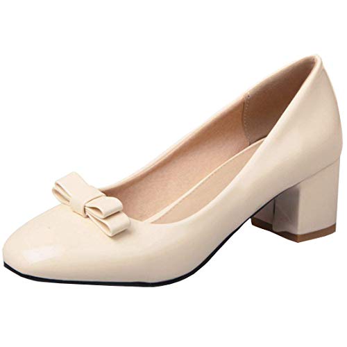 Birdsight Damen Lackleder Pumps mit Blockabsatz und Schleife 5cm Absatz Geschlossen Schuhe (Beige, 36) von Birdsight