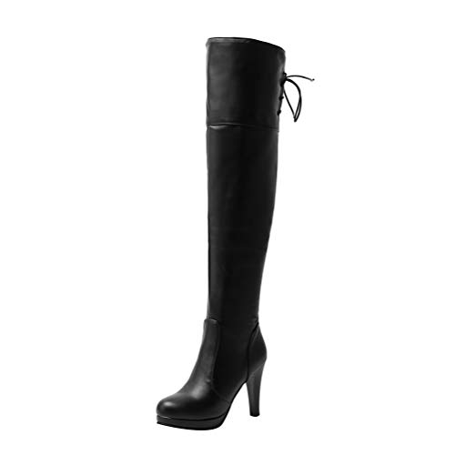 Birdsight Damen Overknee High Heels Stiefel Stiletto Plateau Stiefel mit Reißverschluss und Schnürung 10cm Absatz Boots(Schwarz,39) von Birdsight